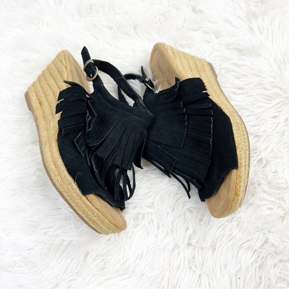 Minnetonka Ashley Sue Fringe Suede Leather Espadrille Wedge Sandals - Picture 6 of 11